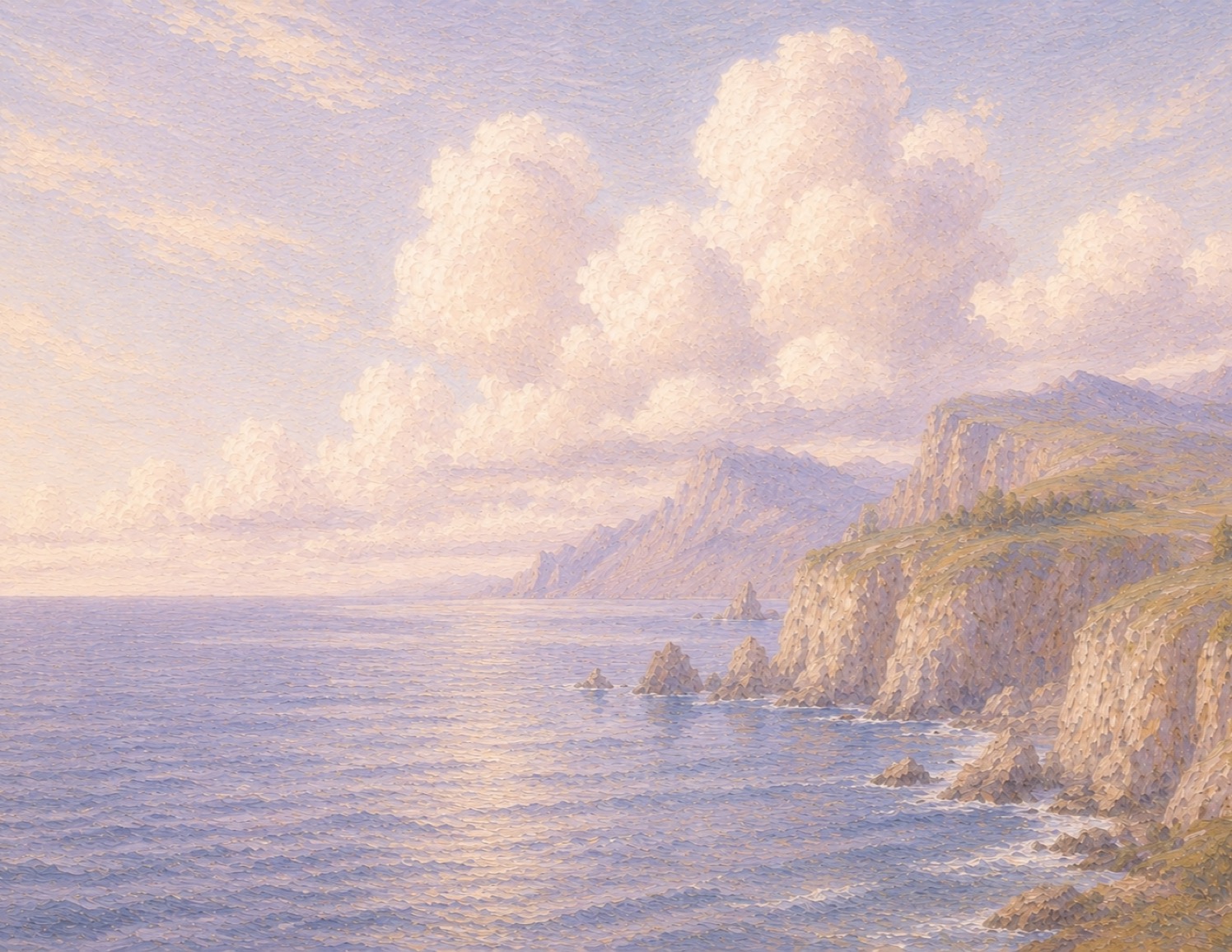 Landscape painting of a sea coast